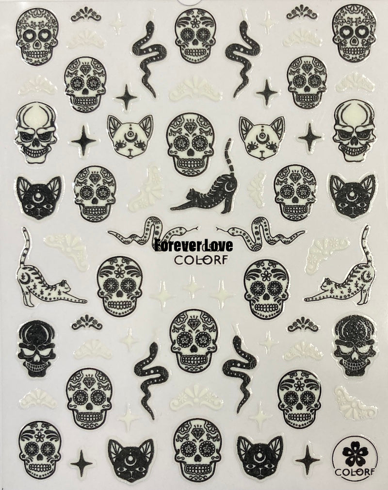 Forever Love Nail Art Stickers Decals Glow In The Dark Nail Art Skulls Snakes Cats Halloween