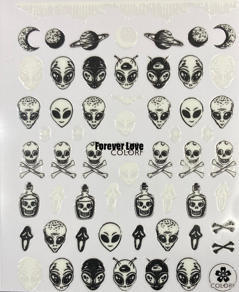 Forever Love Nail Art Stickers Decals Glow In The Dark Nail Art Skulls Aliens Halloween