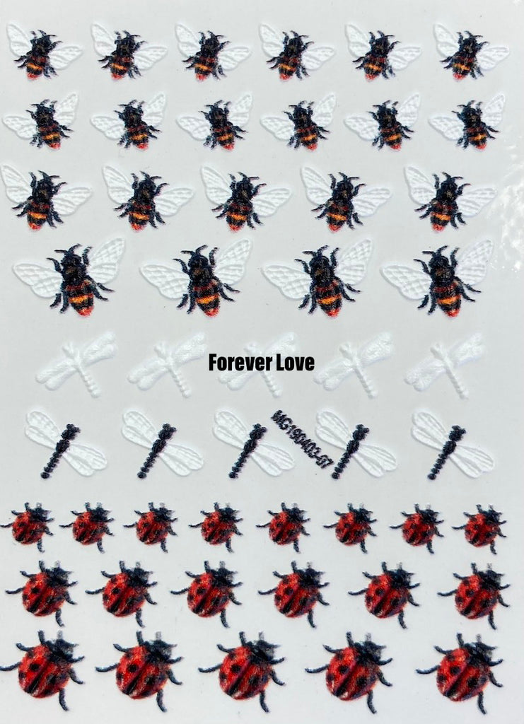 Forever Love Nail Art Stickers Decals Bees Dragonflies Ladybugs