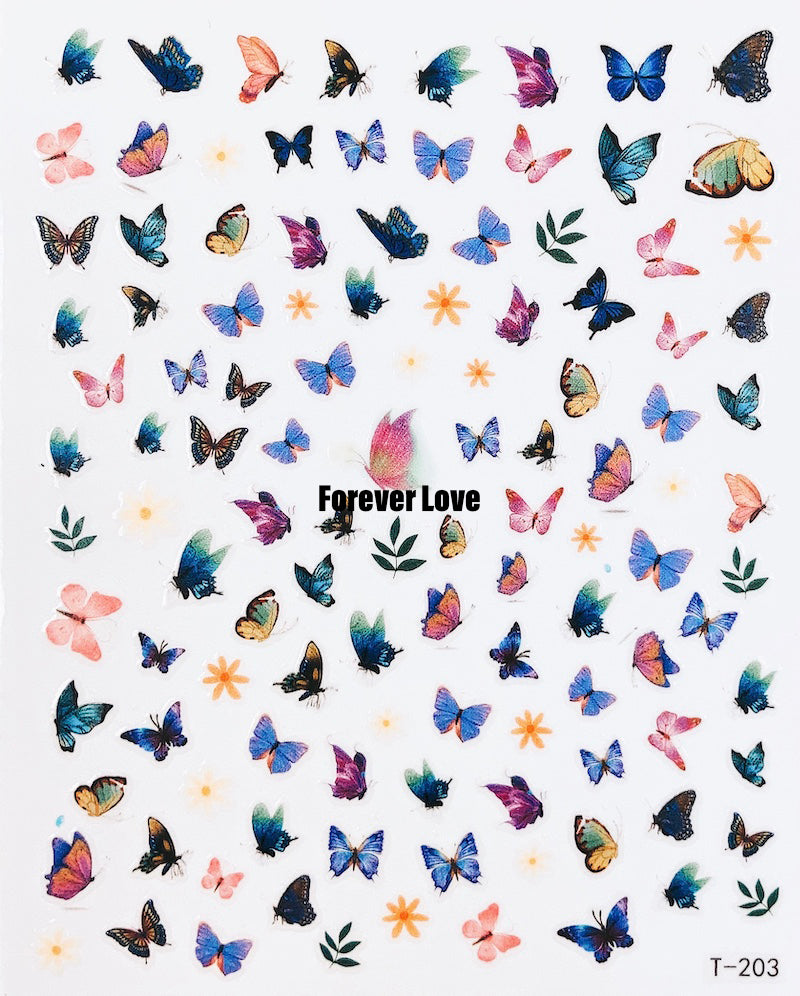 Forever Love Nail Art Stickers Decals Butterflies