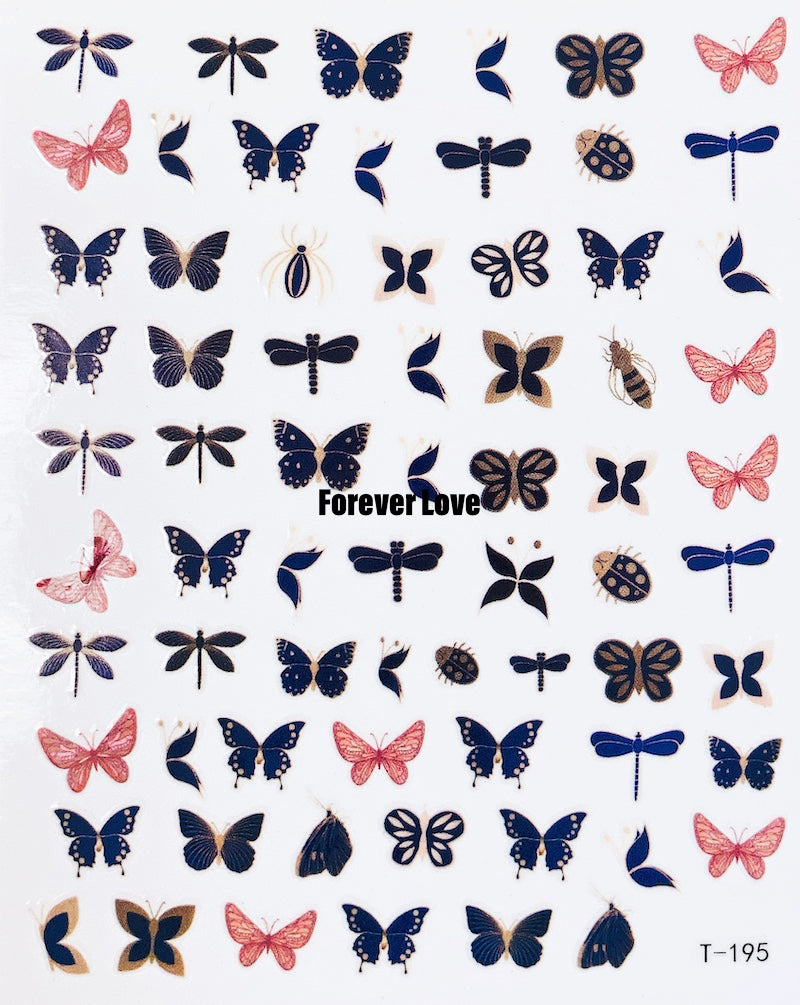 Forever Love Nail Art Stickers Decals Butterflies Dragonflies