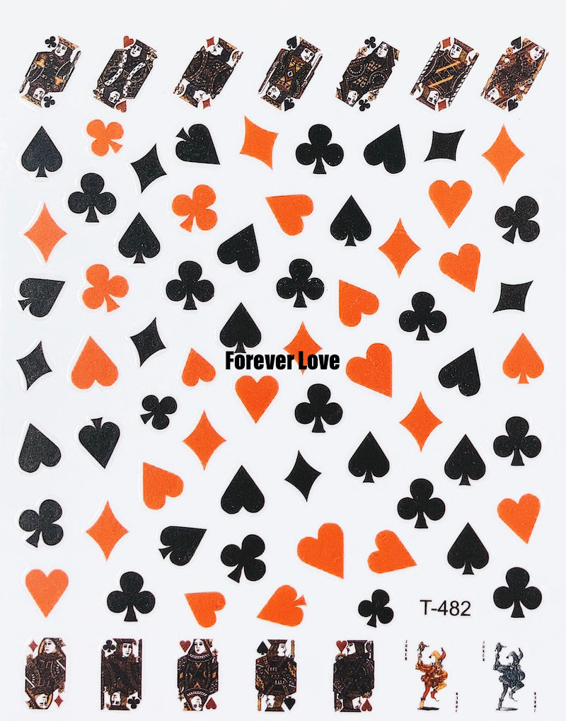 Forever Love Nail Art Stickers Decals Hearts Diamonds Spades Clubs Cards