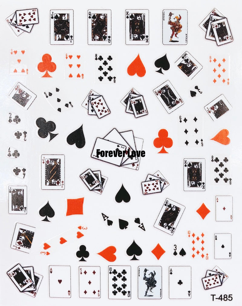 Forever Love Nail Art Stickers Decals Hearts Diamonds Spades Clubs Cards