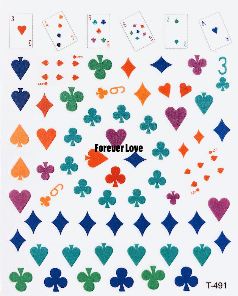 Forever Love Nail Art Stickers Decals Hearts Diamonds Spades Clubs Cards