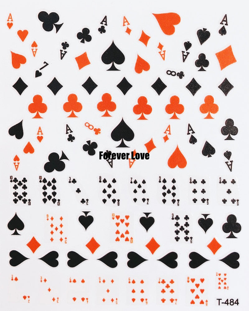 Forever Love Nail Art Stickers Decals Hearts Diamonds Spades Clubs Cards