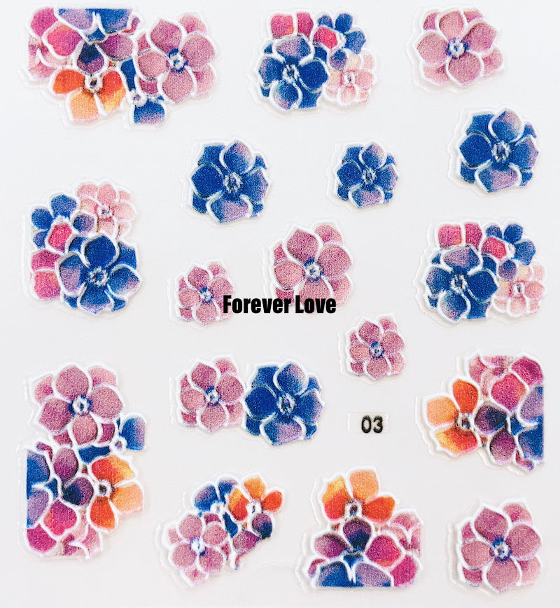 Forever Love Nail Art Stickers Decals 5D Flowers