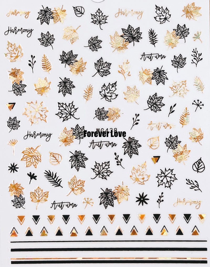 Forever Love Nail Art Stickers Decals Autumn Fall Leaves