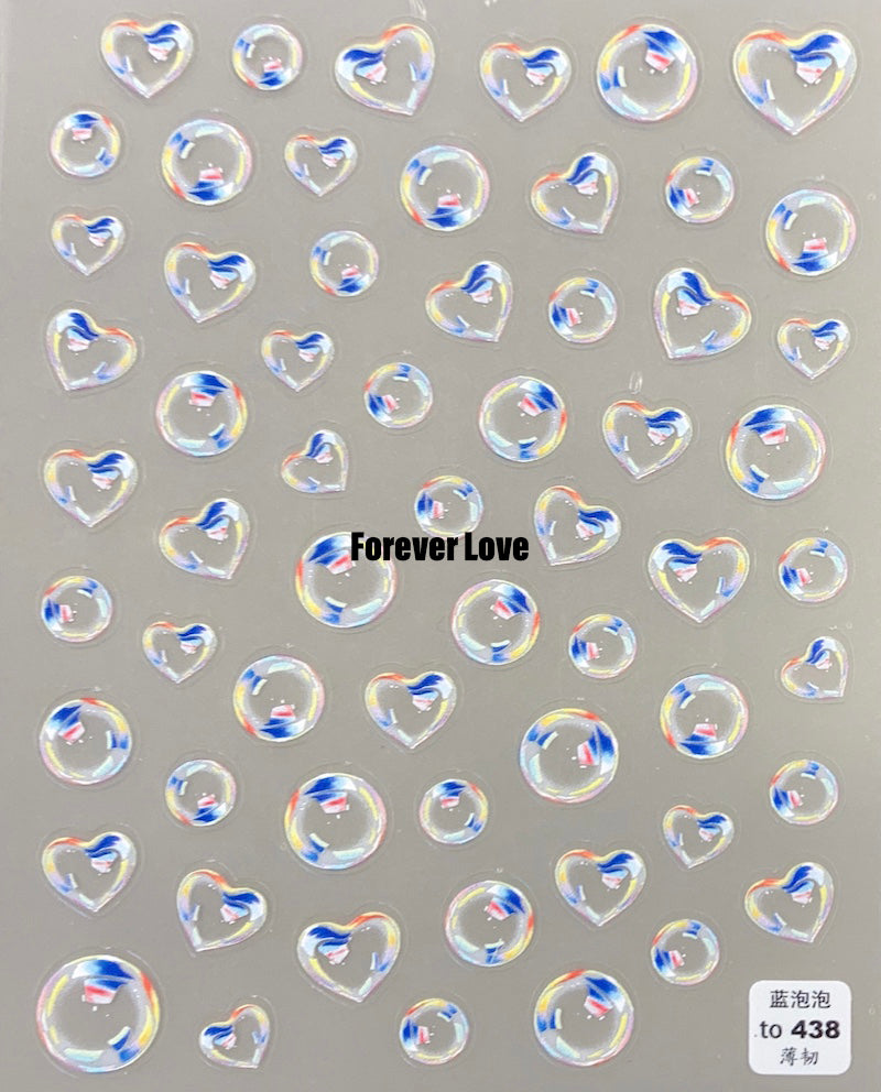 Forever Love Nail Art Stickers Decals Bubbles Hearts