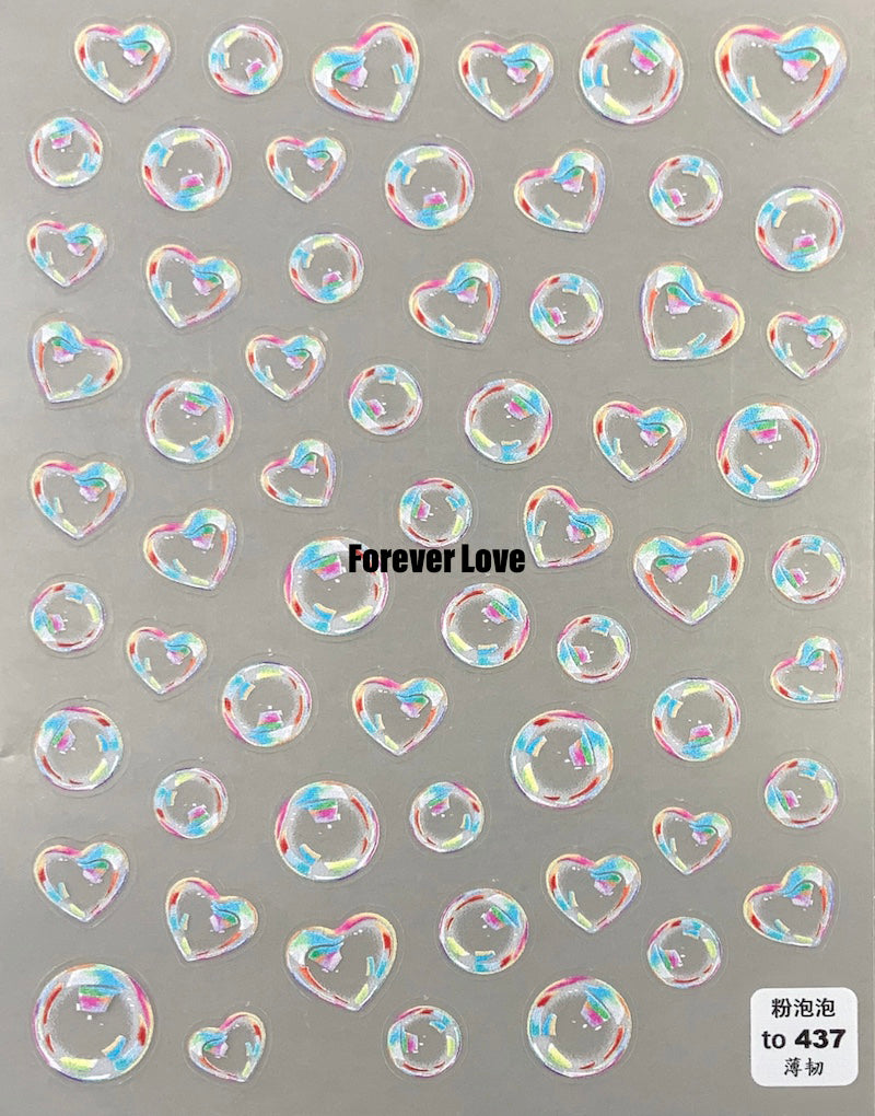 Forever Love Nail Art Stickers Decals Bubbles Hearts