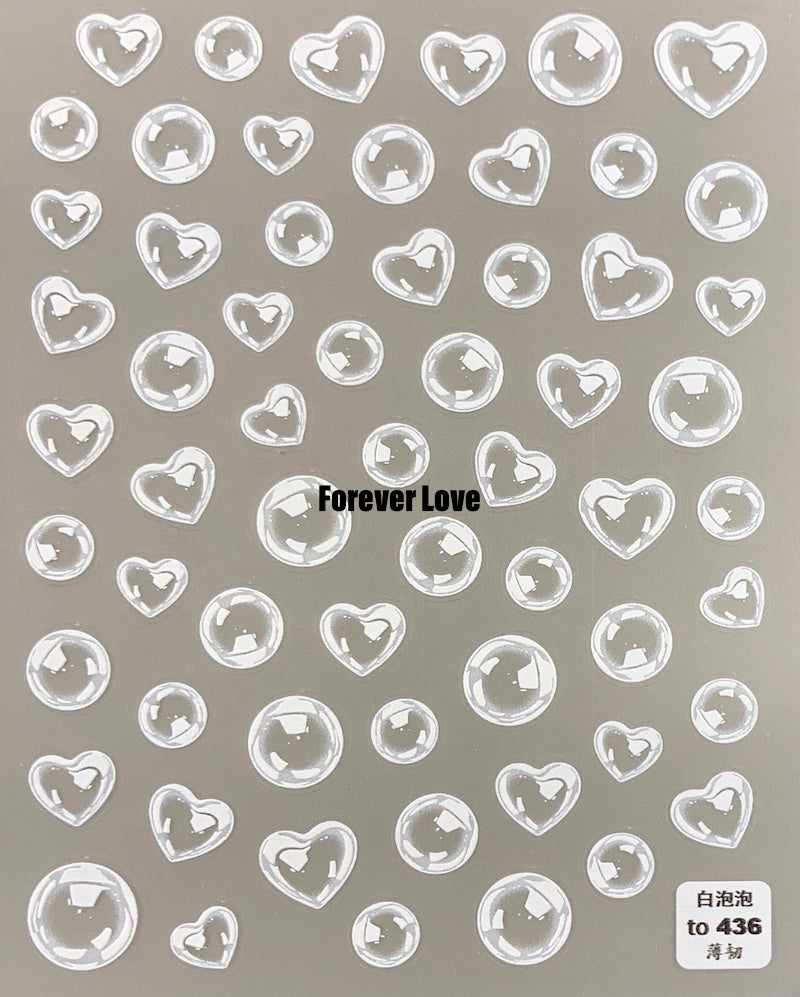 Forever Love Nail Art Stickers Decals Bubbles Hearts