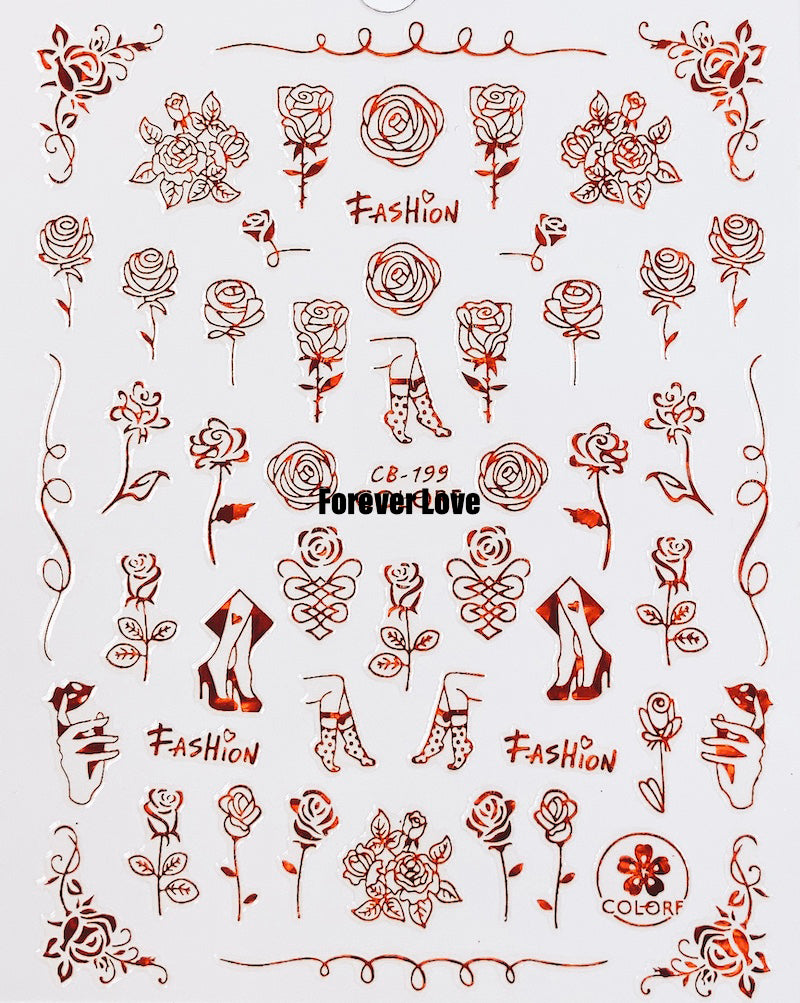 Forever Love Nail Art Stickers Decals Love Rose Flowers