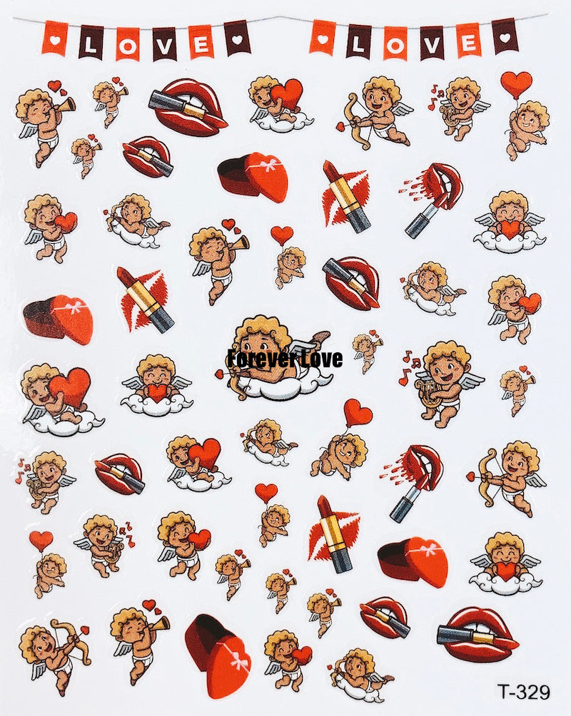 Forever Love Nail Art Stickers Decals Love Angel Hearts Lips Lipsticks