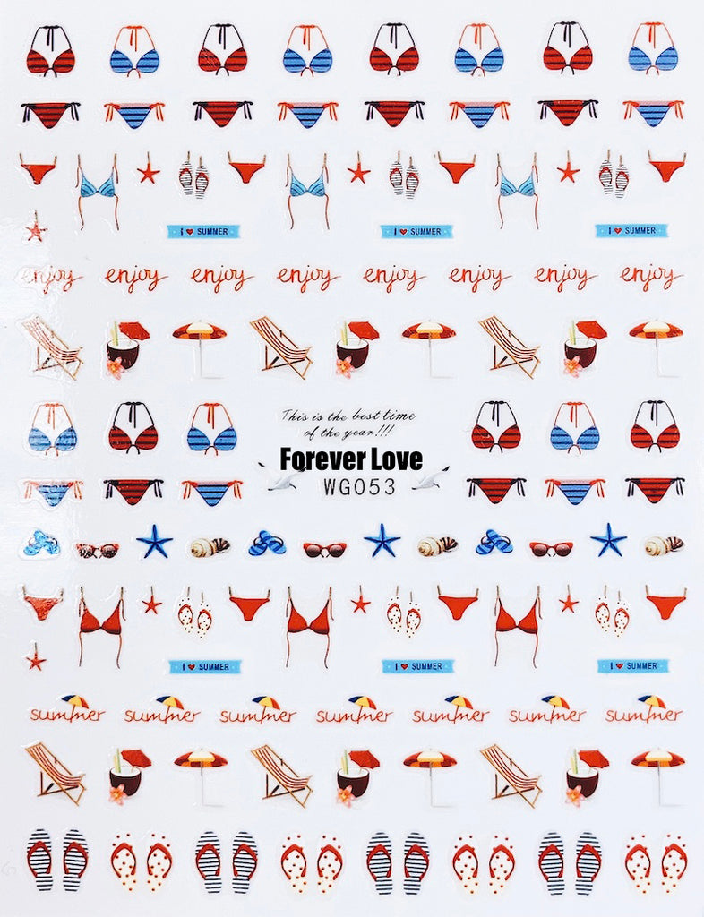 Forever Love Nail Art Stickers Decals Summertime Beach Holidays Bikini Flip Flops