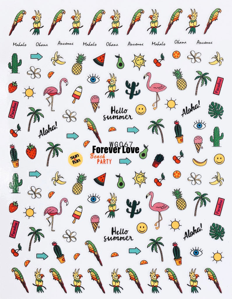 Forever Love Nail Art Stickers Decals Hello Summer Aloha