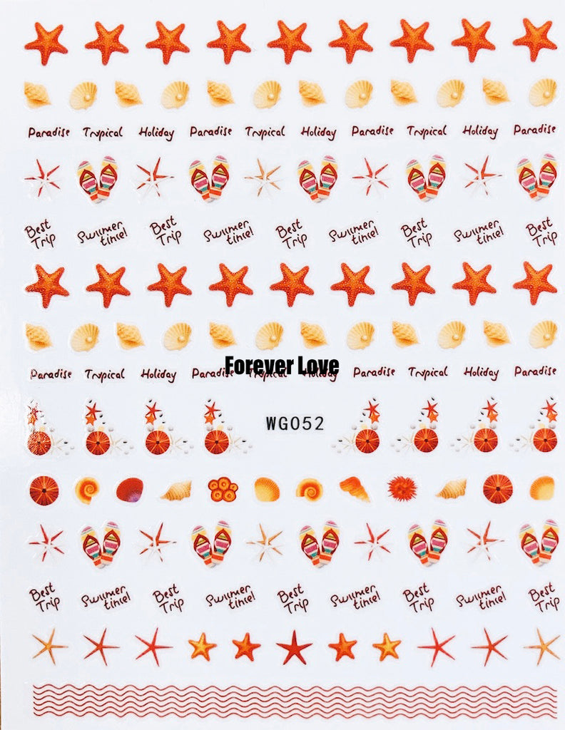 Forever Love Nail Art Stickers Decals Summertime Beach Starfish Seashells Flip Flops Best Trip