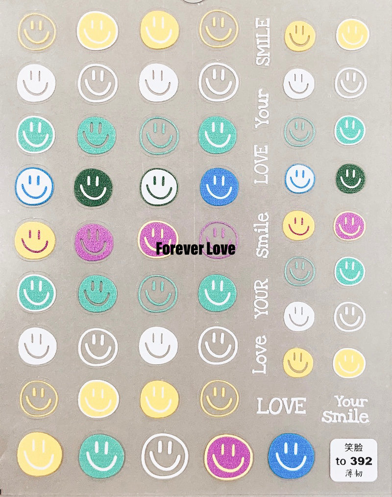 Forever Love Nail Art Stickers Decals Smiley Face