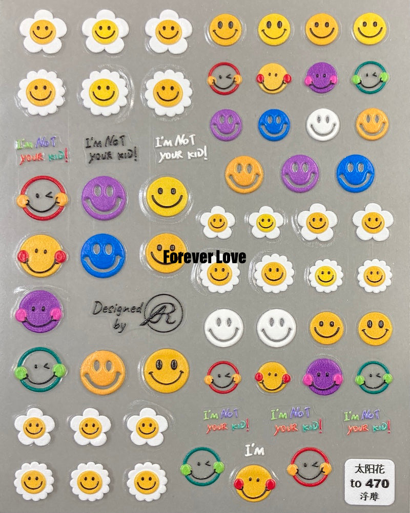 Forever Love Nail Art Stickers Decals Smiley Face