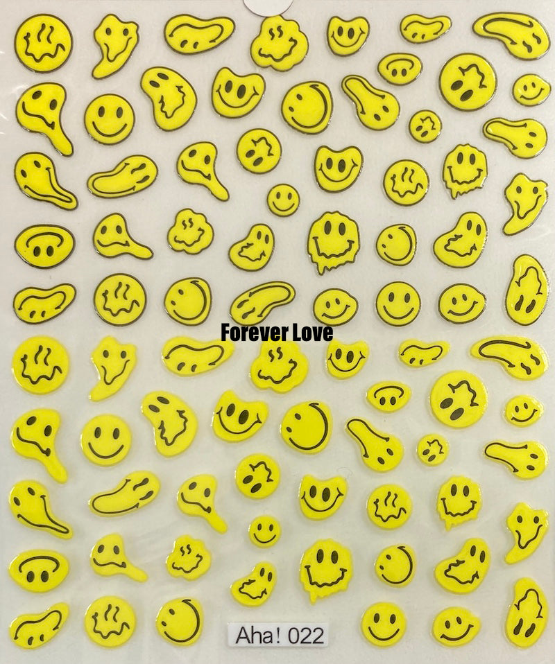 Forever Love Nail Art Stickers Decals 3D Melty Smiley Face