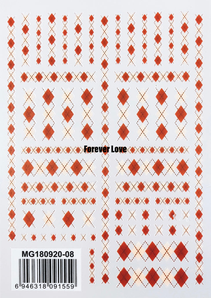 Forever Love Nail Art Stickers Decals Diamond Plaid Check Patterns