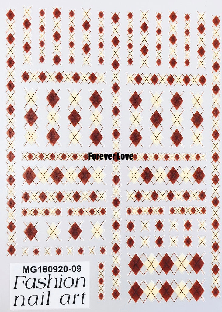 Forever Love Nail Art Stickers Decals Diamond Plaid Check Patterns