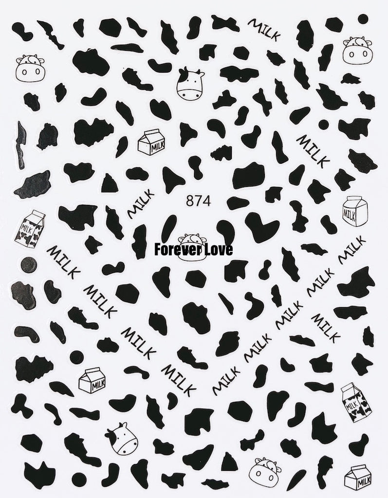 Forever Love Nail Art Stickers Decals Cow Milk Graffiti