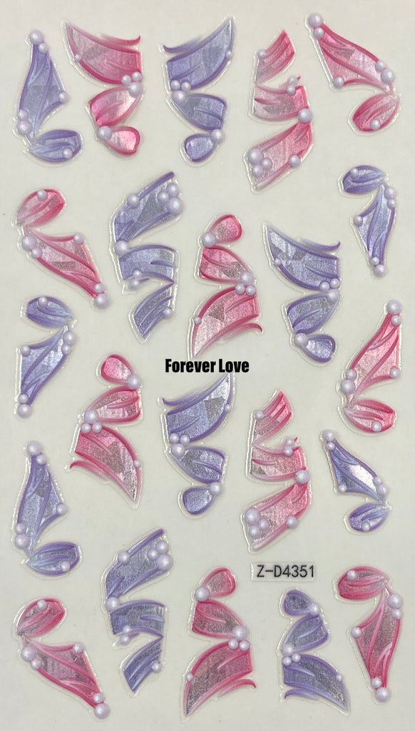 Forever Love Nail Art Stickers Decals 5D Embossed Ribbons