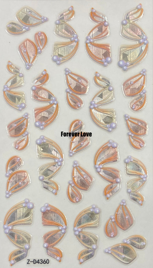 Forever Love Nail Art Stickers Decals 5D Embossed Ribbons