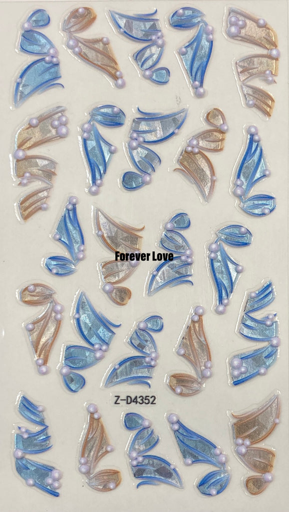 Forever Love Nail Art Stickers Decals 5D Embossed Ribbons