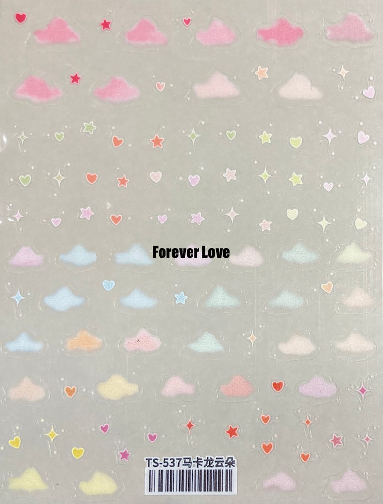 Forever Love Nail Art Stickers Decals Cloud Twinkle Stars Hearts