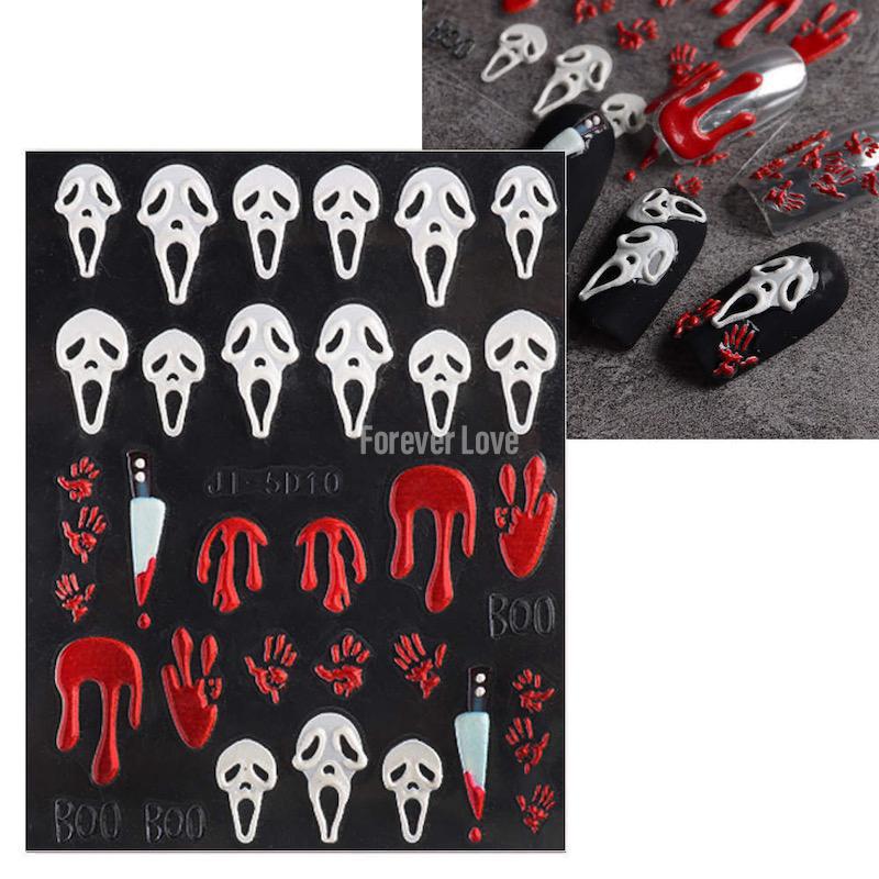 Forever Love Nail Art Stickers Decals Halloween Trick or Treat Bloody Knife Scream Horror DripsForever Love Nail Art Stickers Decals Halloween Trick or Treat Bloody Knife Scream Horror Drips