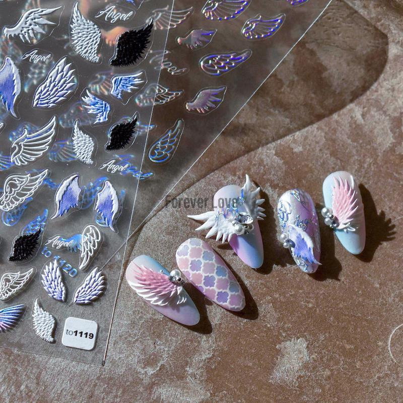 Forever Love Nail Art Stickers Decals Angel Wings