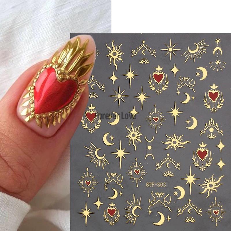 Forever Love Nail Art Stickers Decals Heart Moon Stars