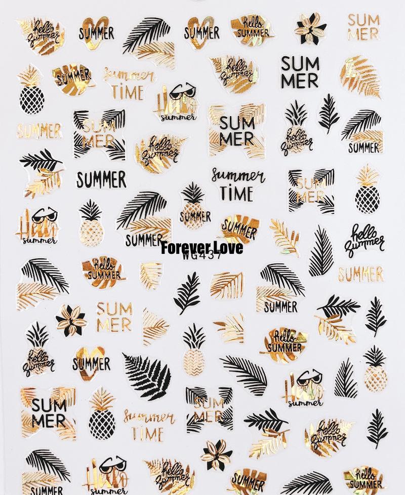 Forever Love Nail Art Stickers Decals Summer Leaves Palm Trees