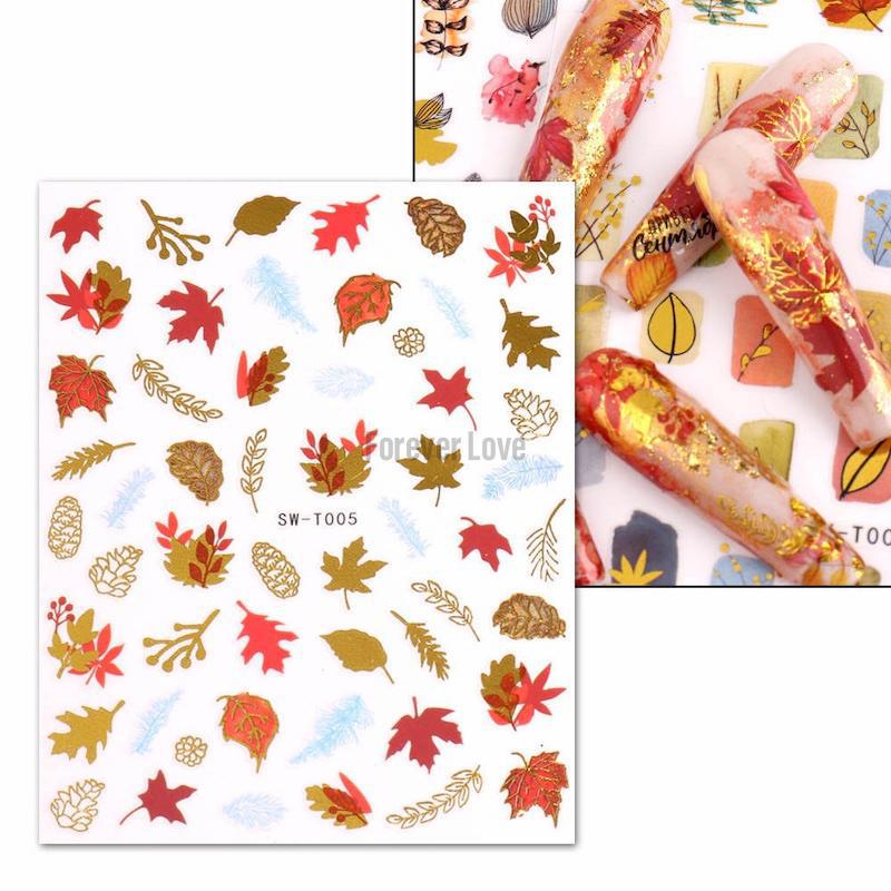 Forever Love Nail Art Stickers Decals Autumn Fall Leaves